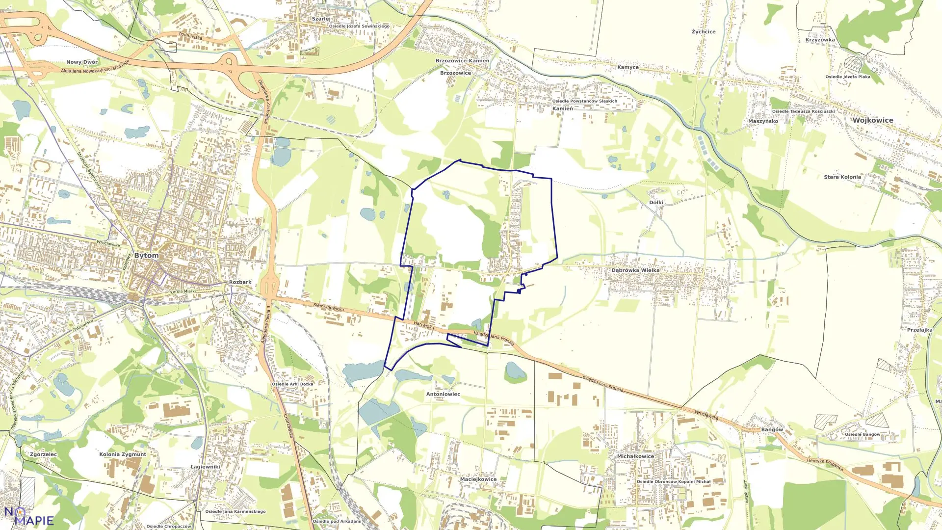 Mapa obrębu Brzeziny Śląskie w mieście Piekary Śląskie