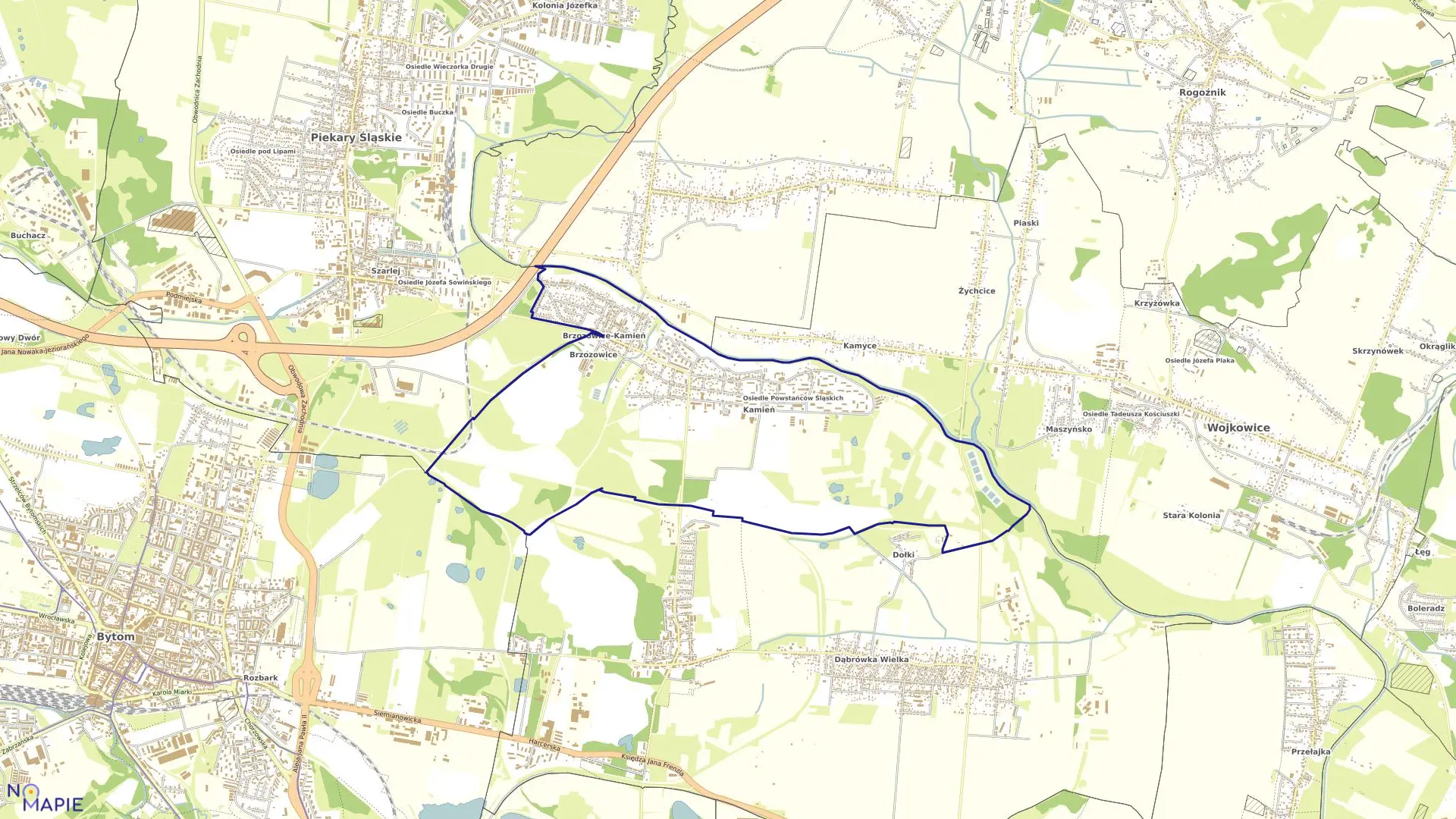 Mapa obrębu Brzozowice Kamień w mieście Piekary Śląskie