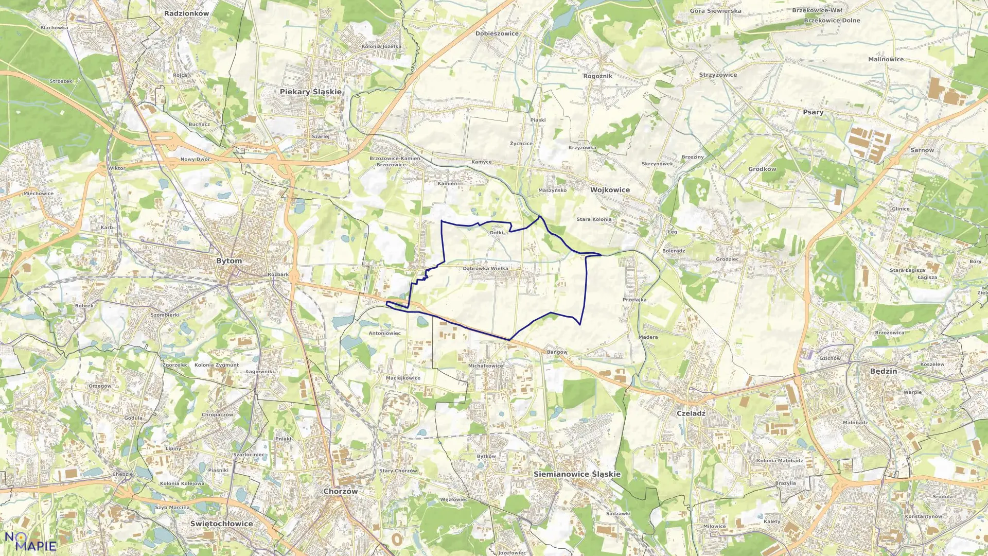 Mapa obrębu Dąbrówka Wielka w mieście Piekary Śląskie