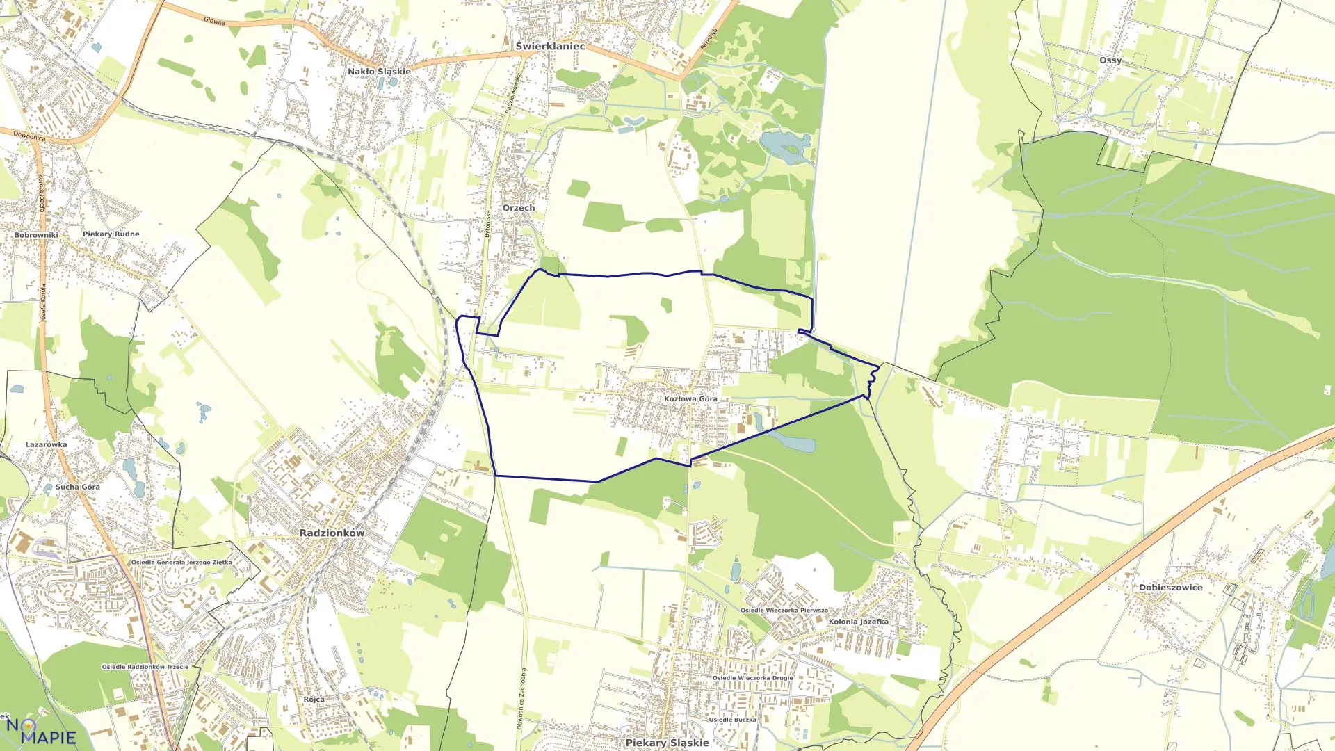 Mapa obrębu Kozłowa Góra w mieście Piekary Śląskie